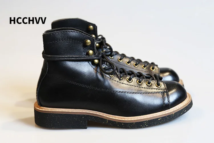 Leather Work Women Shoes - Men's Round Head Locomotive Work Leather
