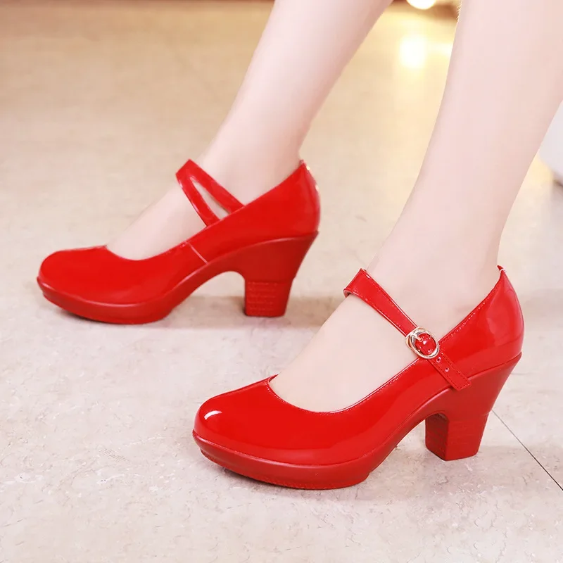 Leather Work Women Shoes - Small Size 32-43 Medium Block Heel