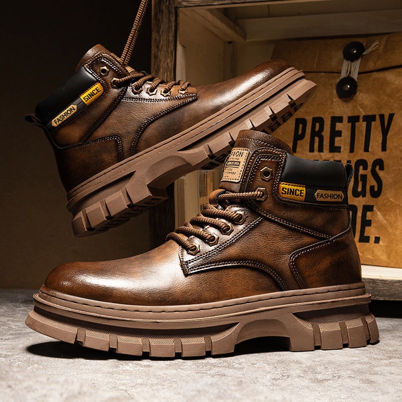 Vintage Men Platform Ankle Boo - Leather Work Boots review and price