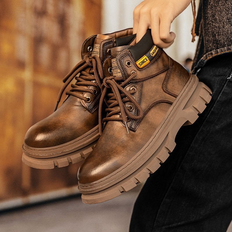 Vintage Men Platform Ankle Boo - Leather Work Boots review and price