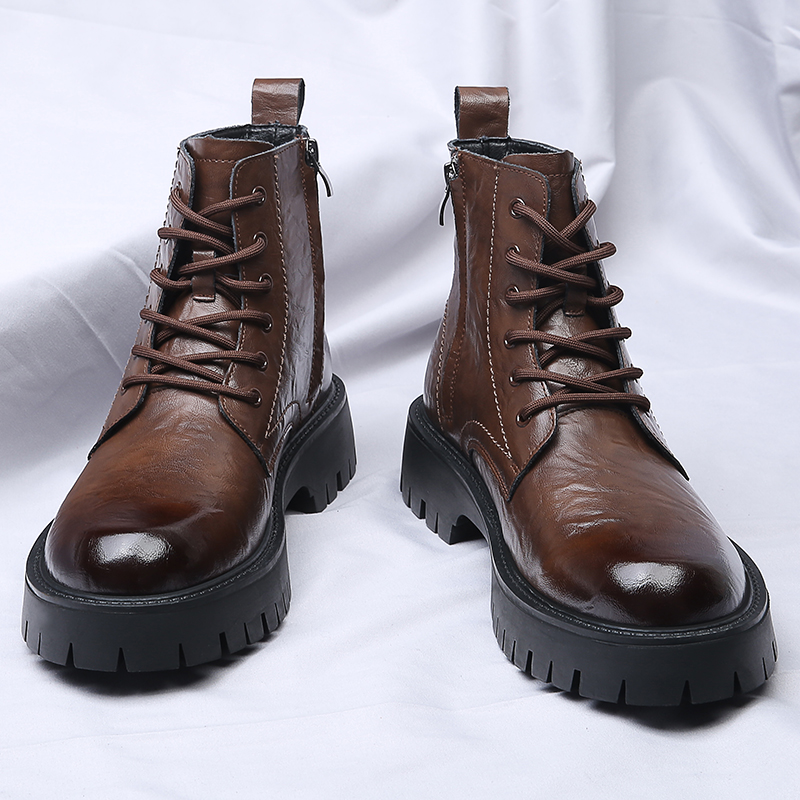Men Side Zipper High Top Boots - Leather Work Boots review and price