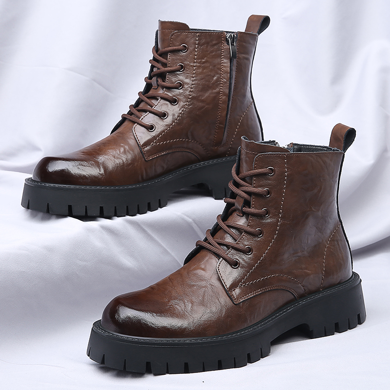 Men Side Zipper High Top Boots - Leather Work Boots review and price