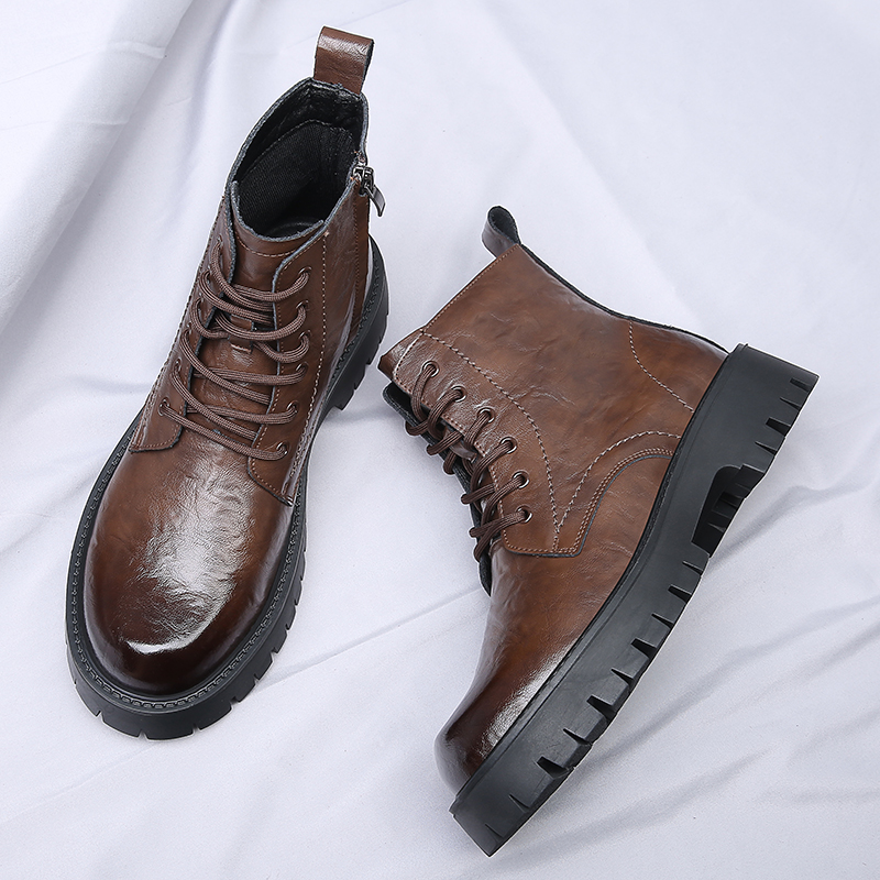 Men Side Zipper High Top Boots - Leather Work Boots review and price