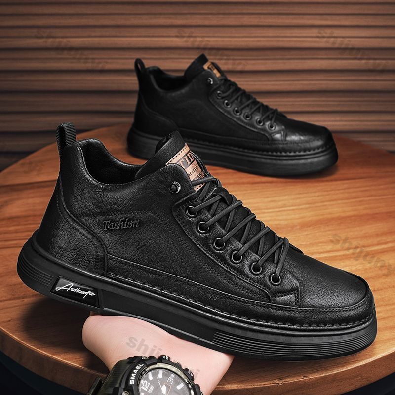 Men Ankle Boots Black PU Leath - Leather Work Boots review and price