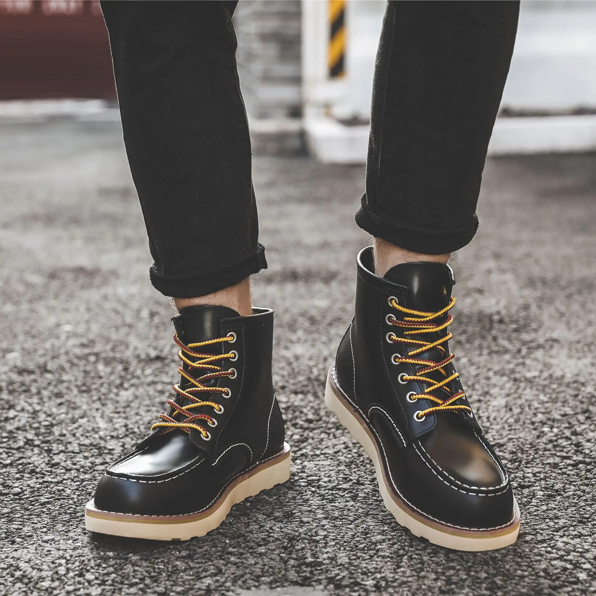 Men Spring Winter Casual Shoes - Leather Work Boots review and price