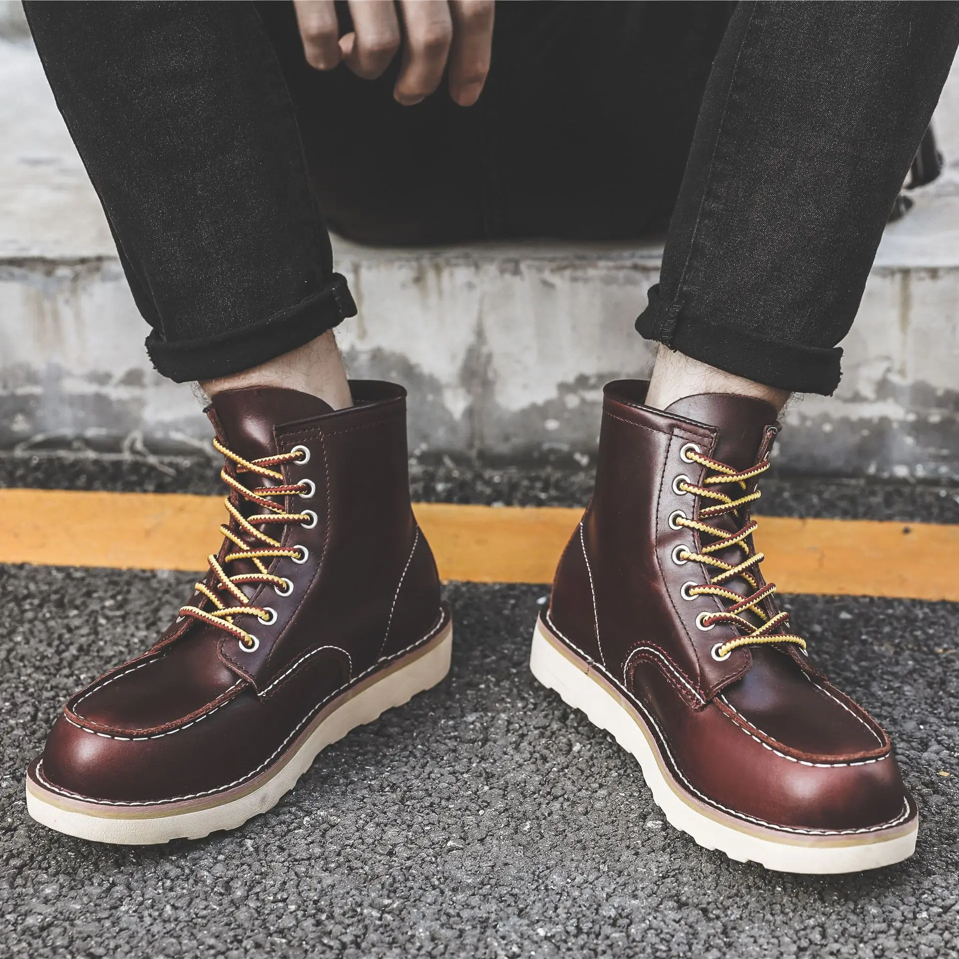 Men Spring Winter Casual Shoes - Leather Work Boots review and price