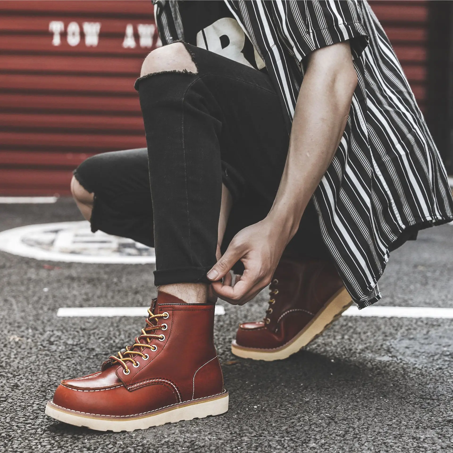 Men Spring Winter Casual Shoes - Leather Work Boots review and price