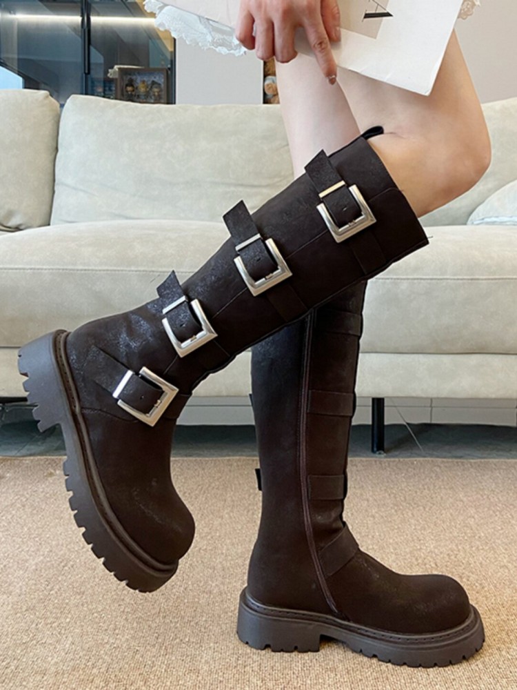 Fashion Women Multi Buckle Kne - Leather Work Boots review and price