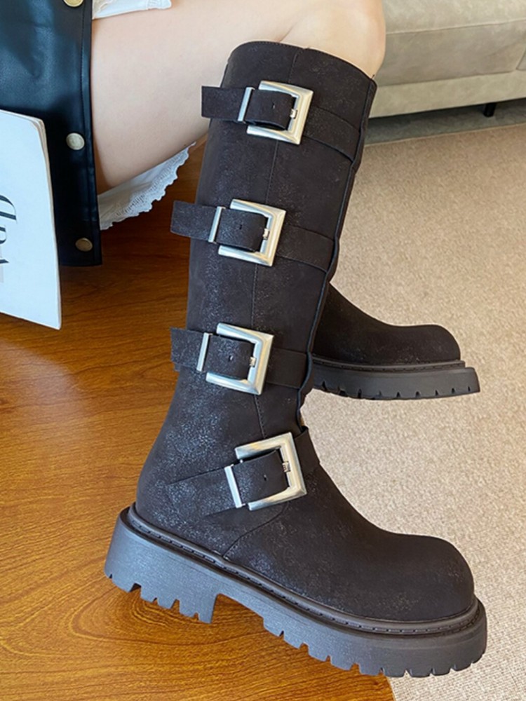 Fashion Women Multi Buckle Kne - Leather Work Boots review and price