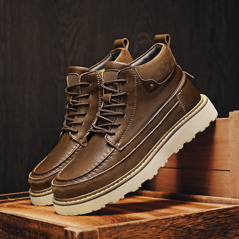 Men Brown Fleece Lined Warm Hi - Leather Work Boots review and price